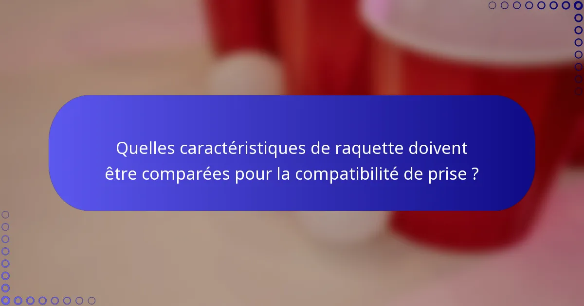 Quelles caractéristiques de raquette doivent être comparées pour la compatibilité de prise ?