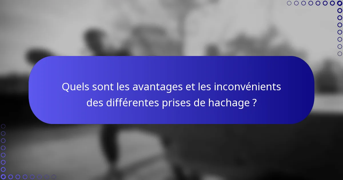 Quels sont les avantages et les inconvénients des différentes prises de hachage ?